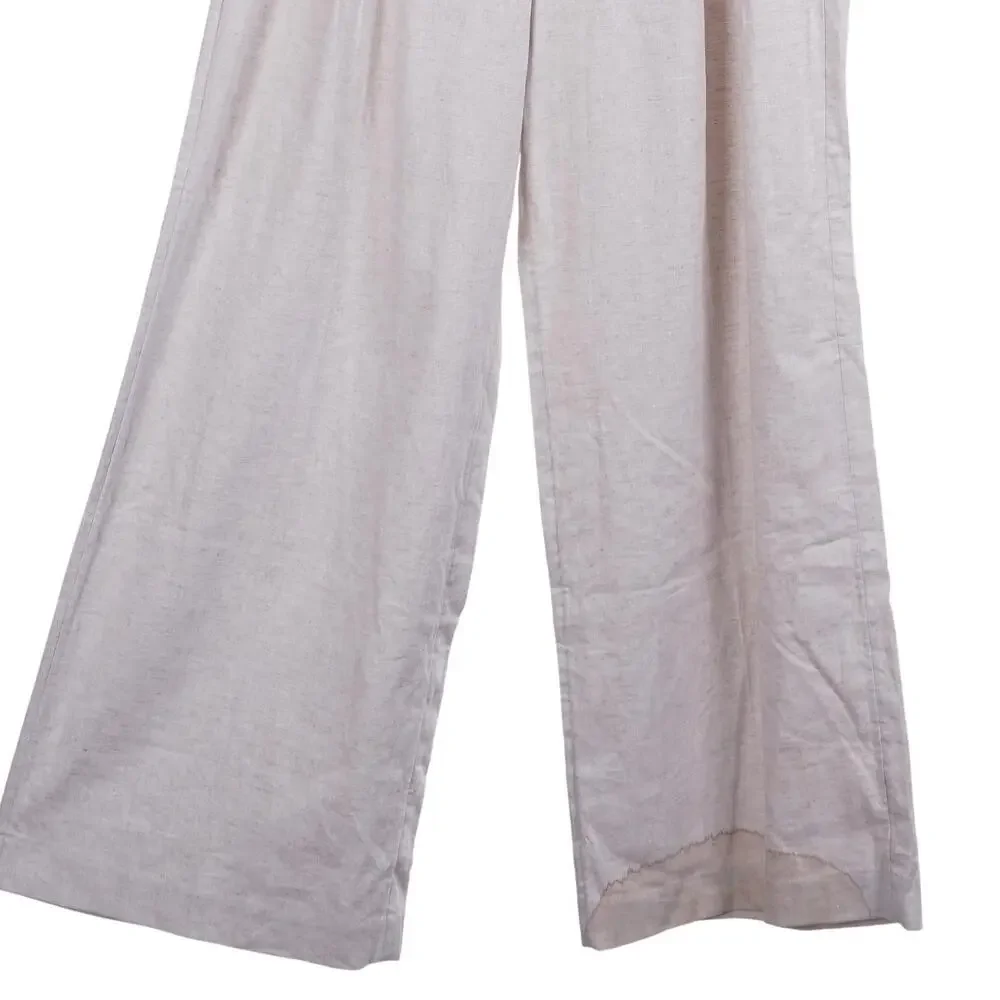 NWT Banana Republic Pants 16 Oatmeal Beige Linen Blend Wide Leg Trouser *FLAW*